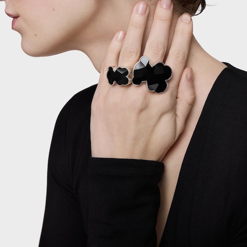 Large silver Signet ring with bear motif in onyx TOUS Icon Color