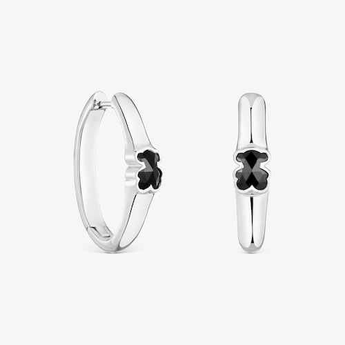 Kolczyki kreolki 26 mm ze srebra z motywem misia z onyksu TOUS Icon Color