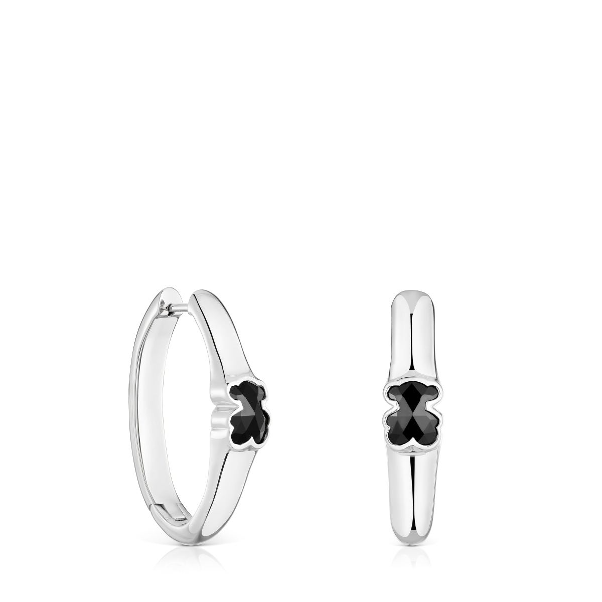 26 mm silver Hoop earrings with onyx bear motif TOUS Icon Color