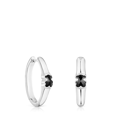 26 mm silver Hoop earrings with onyx bear motif TOUS Icon Color