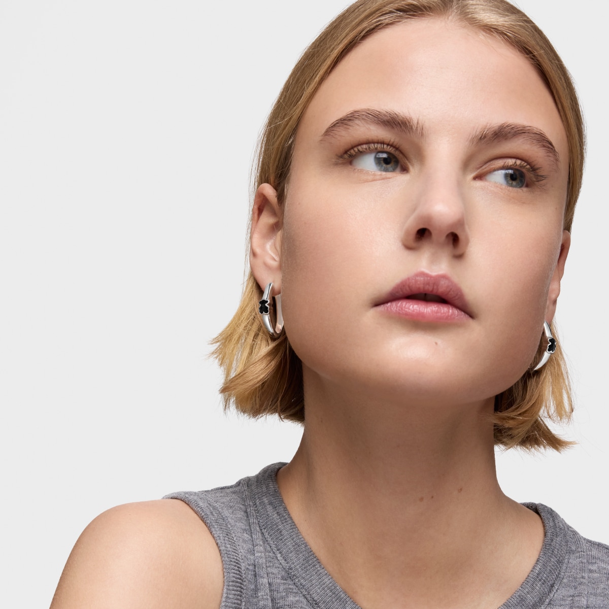 26 mm silver Hoop earrings with onyx bear motif TOUS Icon Color