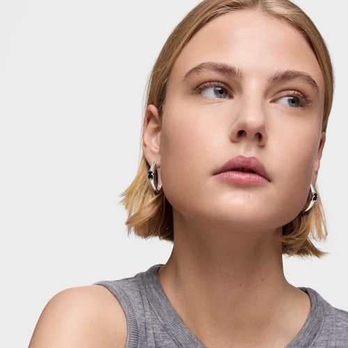 26 mm silver Hoop earrings with onyx bear motif TOUS Icon Color