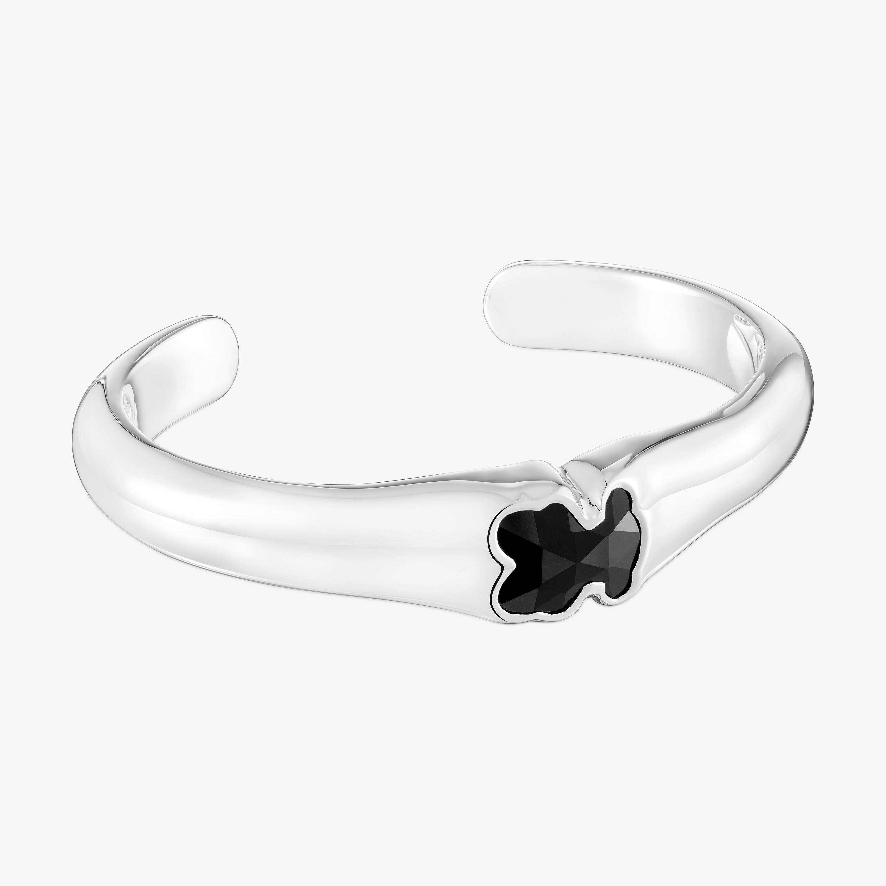 Silver Bangle with 16mm bear motif onyx TOUS Icon Color