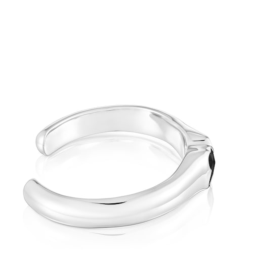 Silver Bangle with 16mm bear motif in onyx TOUS Icon Color