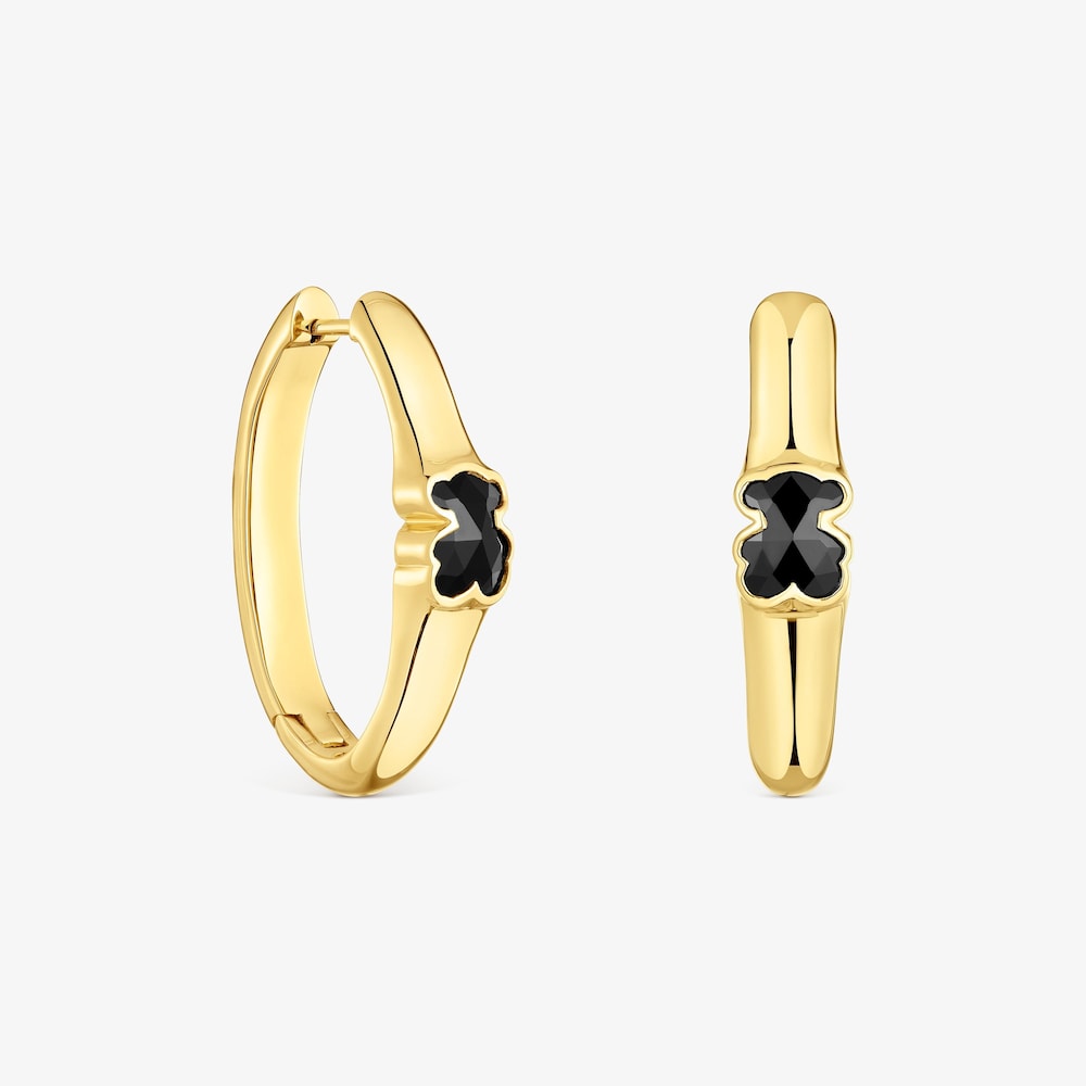 Arracades d'anella amb bany d'or 18 kt sobre plata i motiu &oacute;s en &ograve;nix 26 mm Icon Color