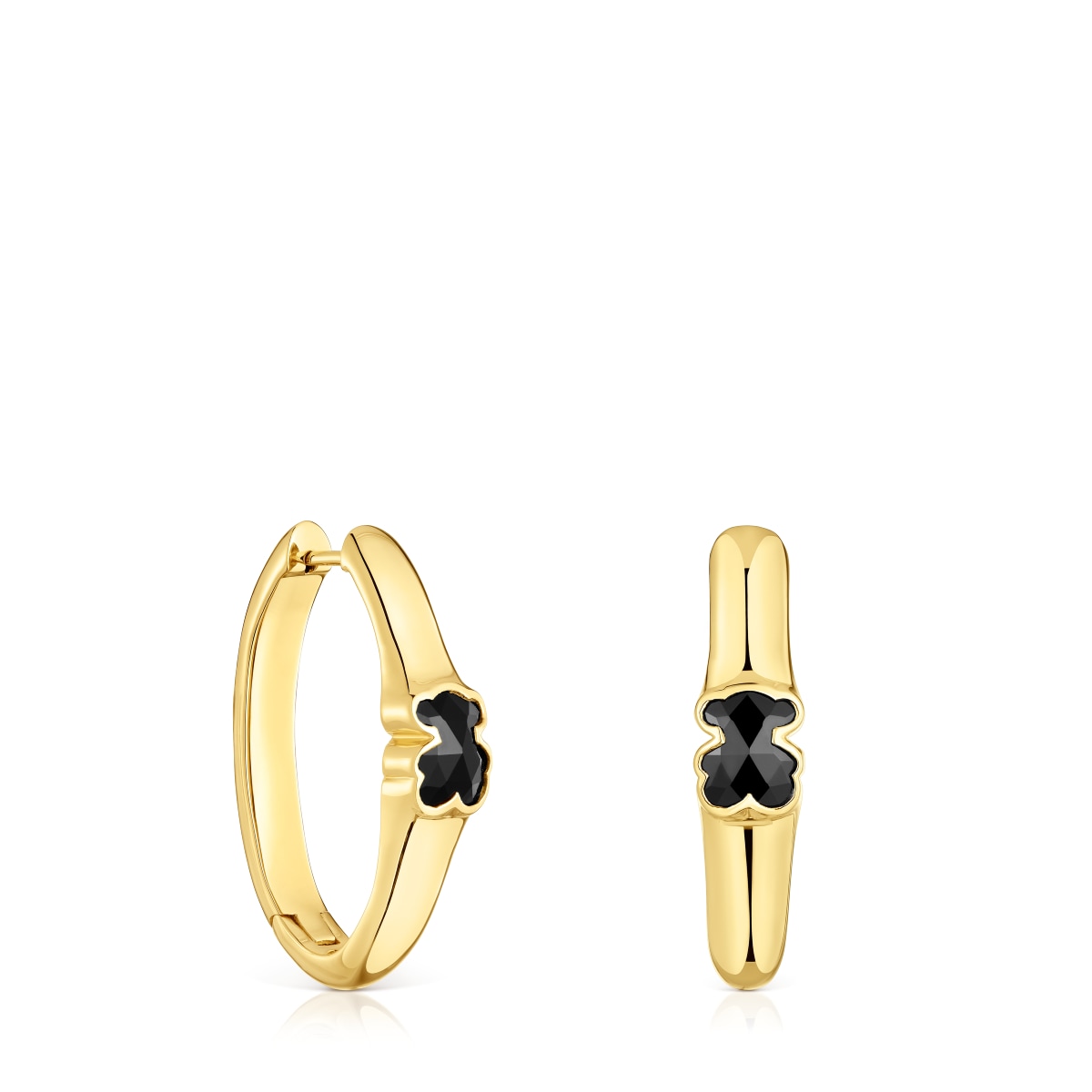 26 mm 18kt gold over silver Hoop earrings with onyx bear motif TOUS Icon Color