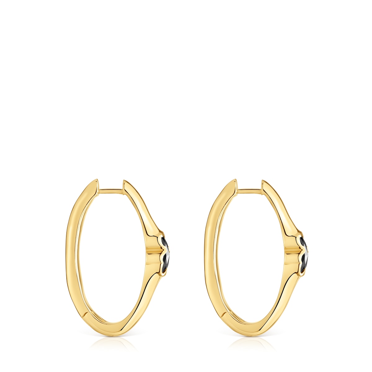 26 mm 18kt gold over silver Hoop earrings with onyx bear motif TOUS Icon Color
