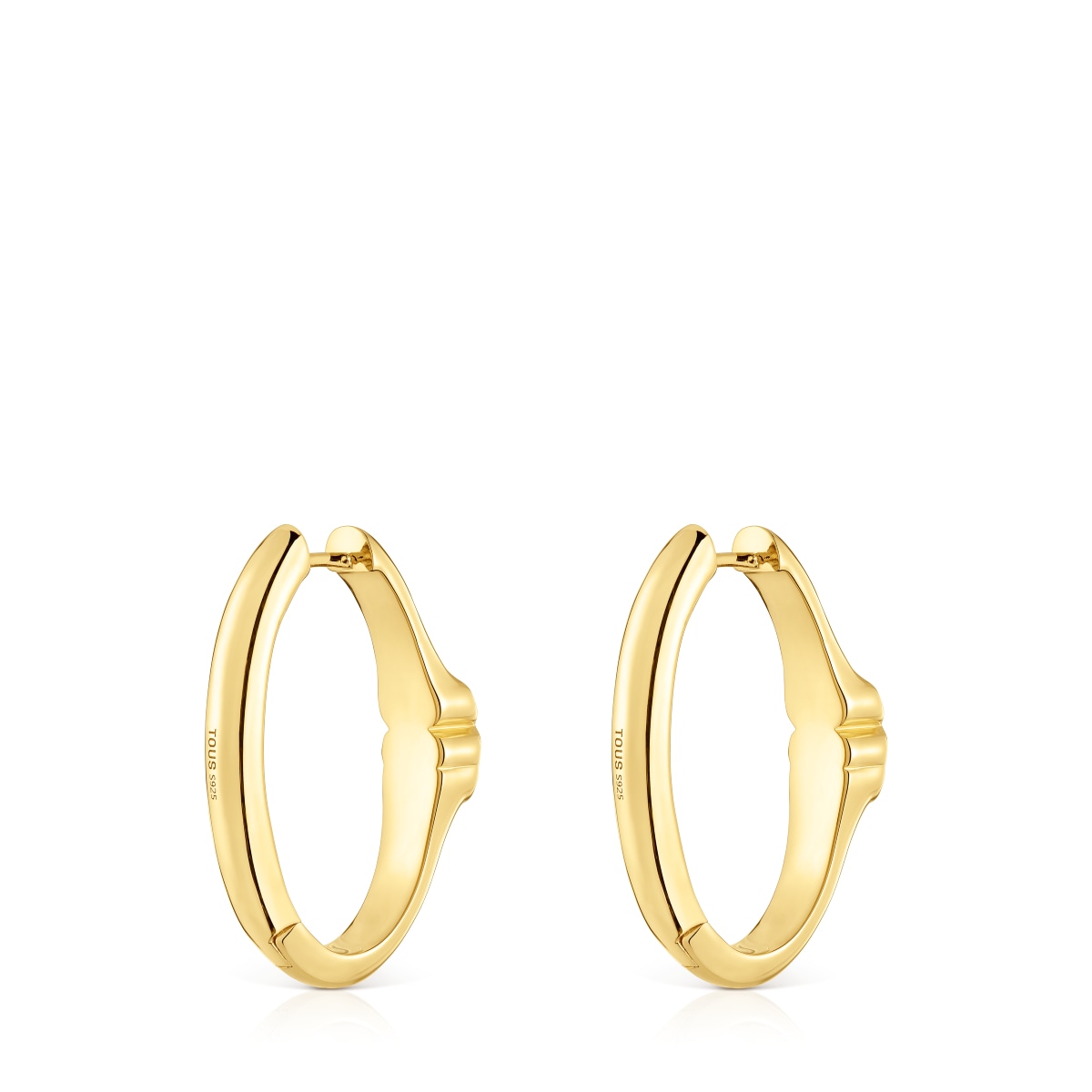26 mm 18kt gold over silver Hoop earrings with onyx bear motif TOUS Icon Color