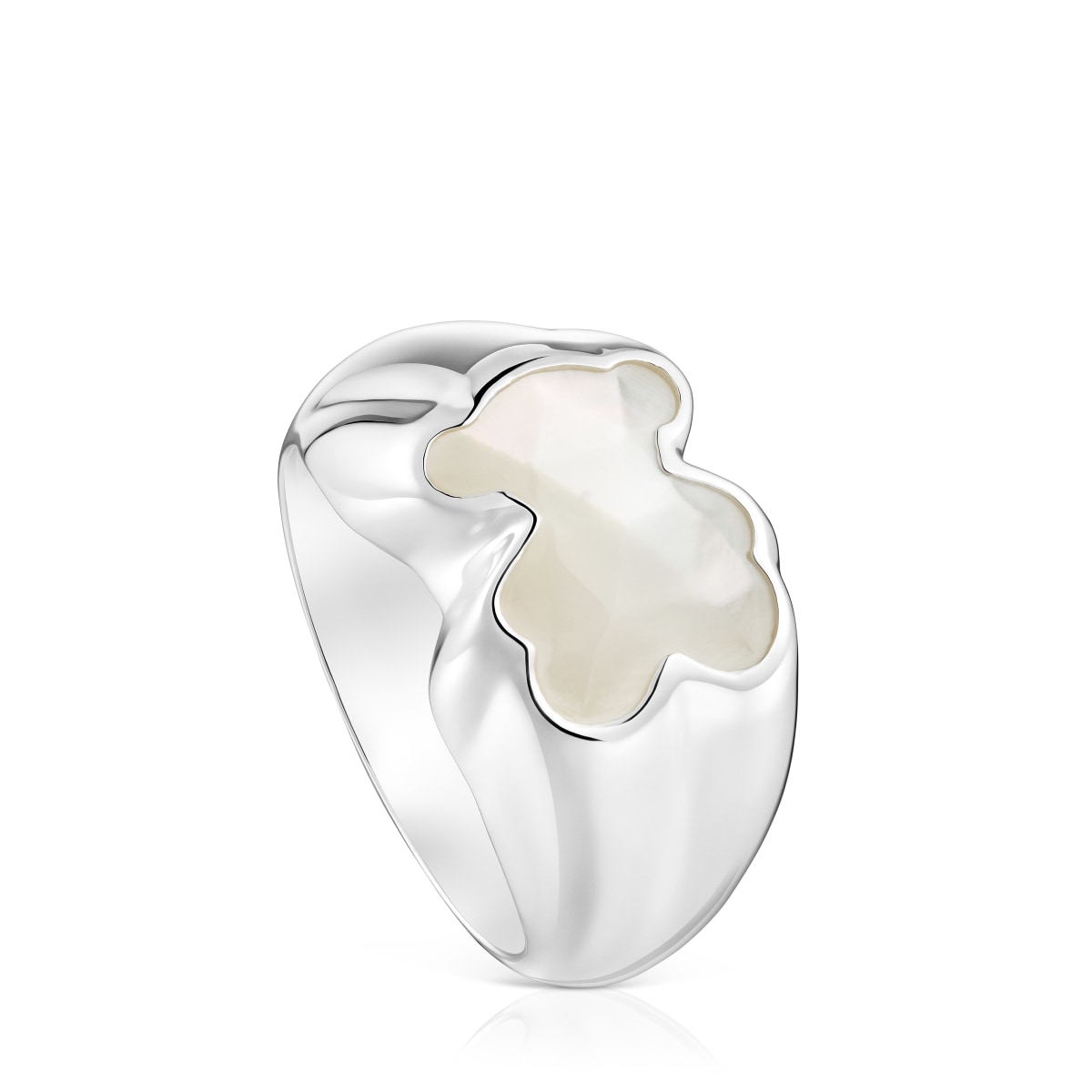 Medium silver Ring with mother-of-pearl bear motif TOUS Icon Color