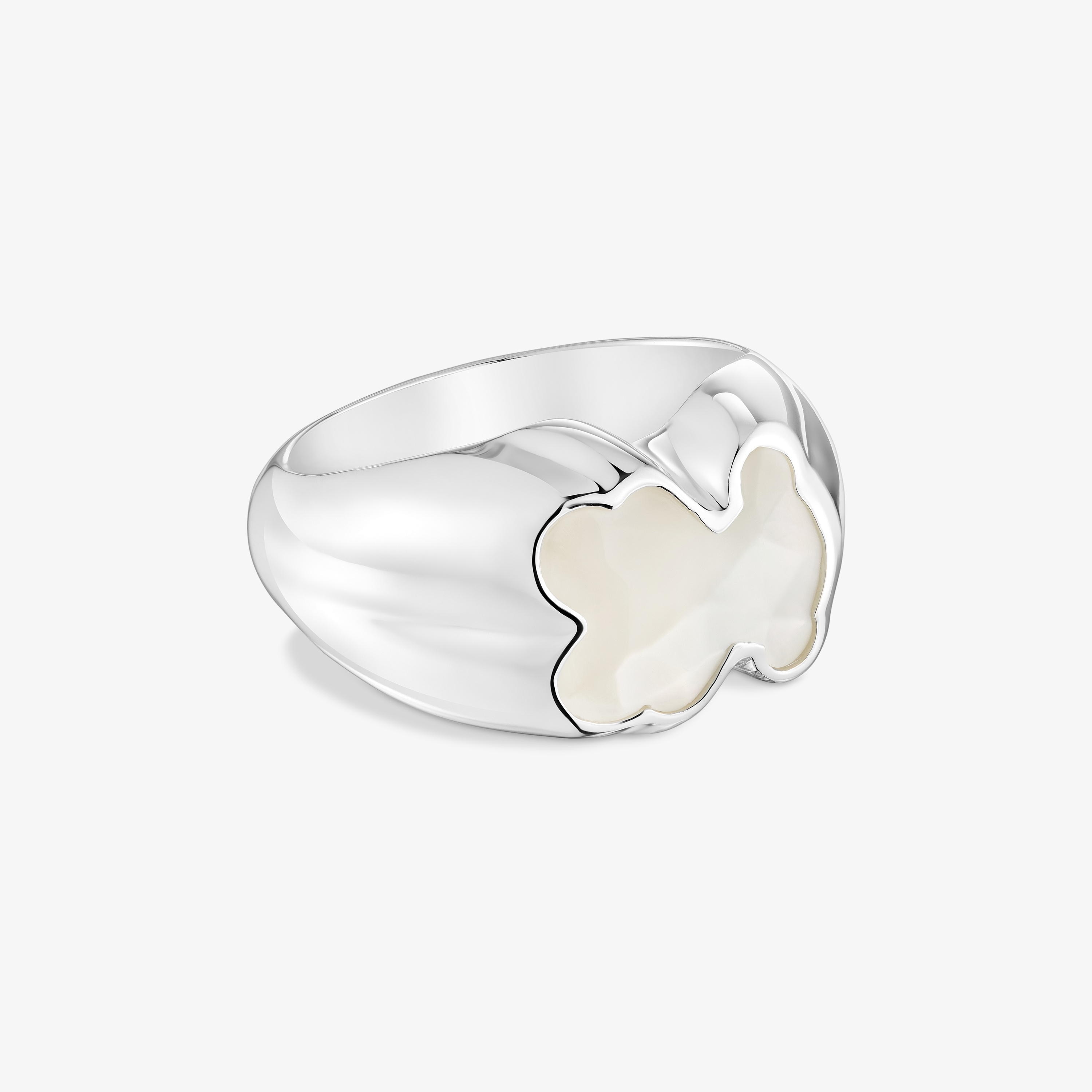 Medium silver Ring with mother-of-pearl bear motif TOUS Icon Color
