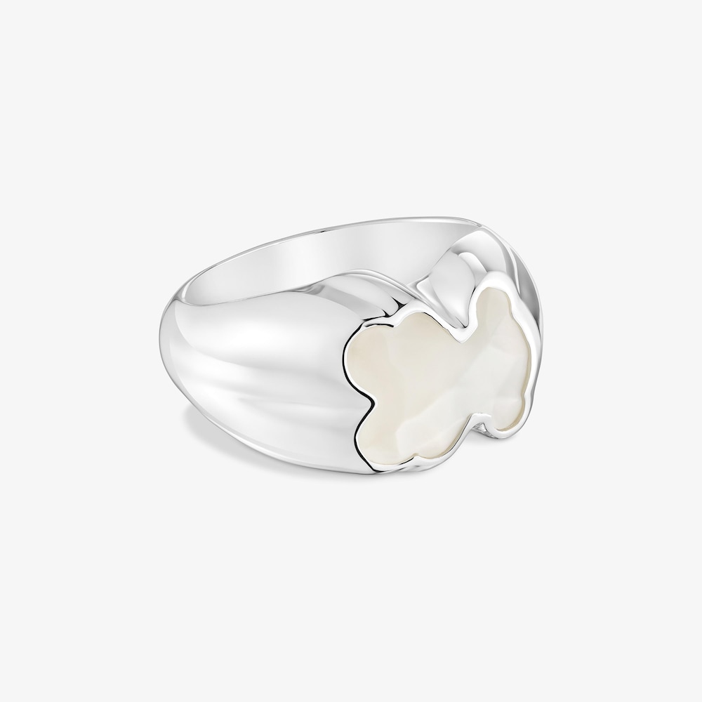 Středně velk&yacute; stř&iacute;brn&yacute; Prsten TOUS Icon Color s&nbsp;motivem medv&iacute;dka z&nbsp;perleti