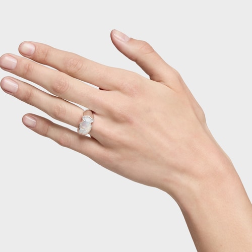 Anillo mediano de plata y motivo oso en nácar Icon Color