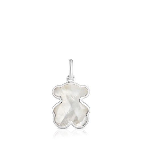 Colgante pequeño de plata y motivo oso en nácar Icon Color
