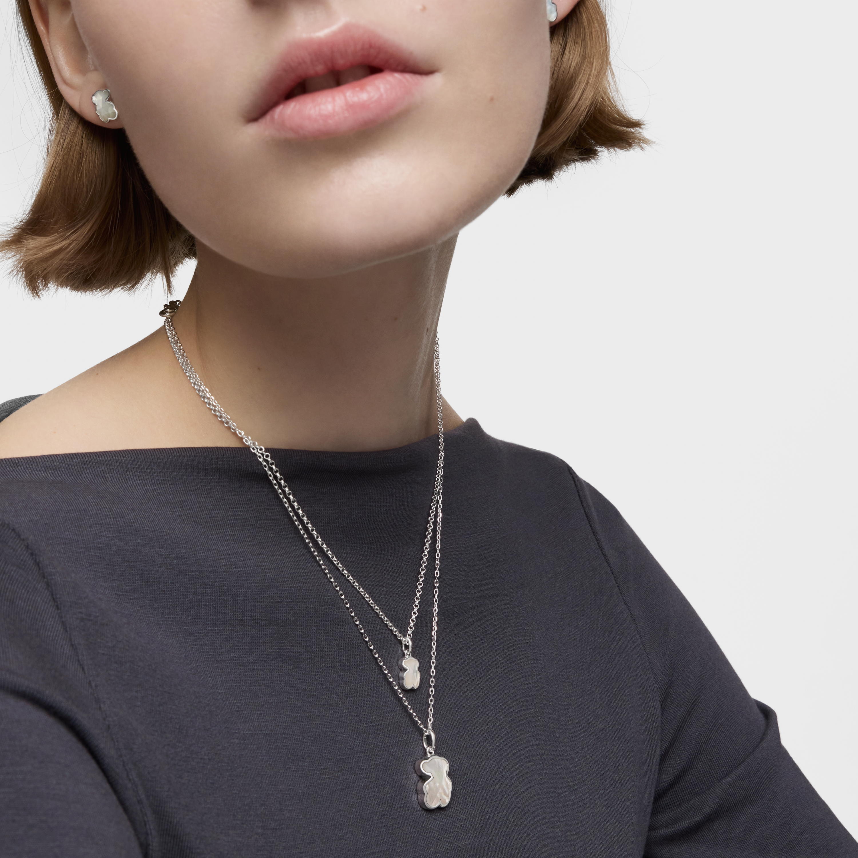 Small silver Pendant with mother-of-pearl bear charm TOUS Icon Color