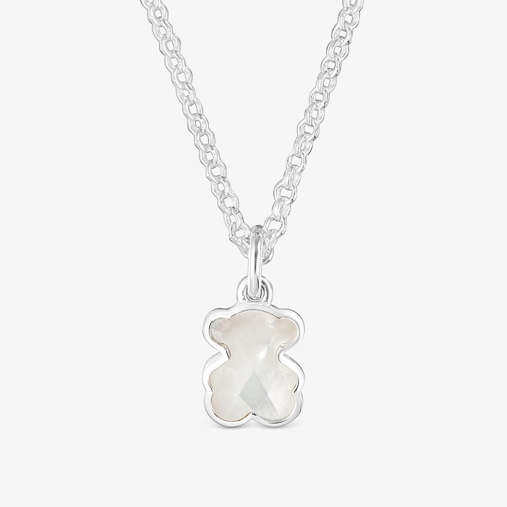 Collar corto de plata y motivo oso en n&aacute;car Icon Color