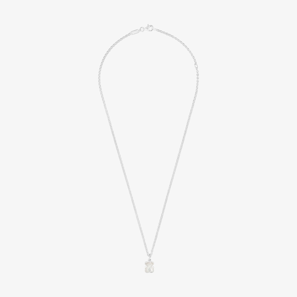 Collar corto de plata y motivo oso en n&aacute;car Icon Color