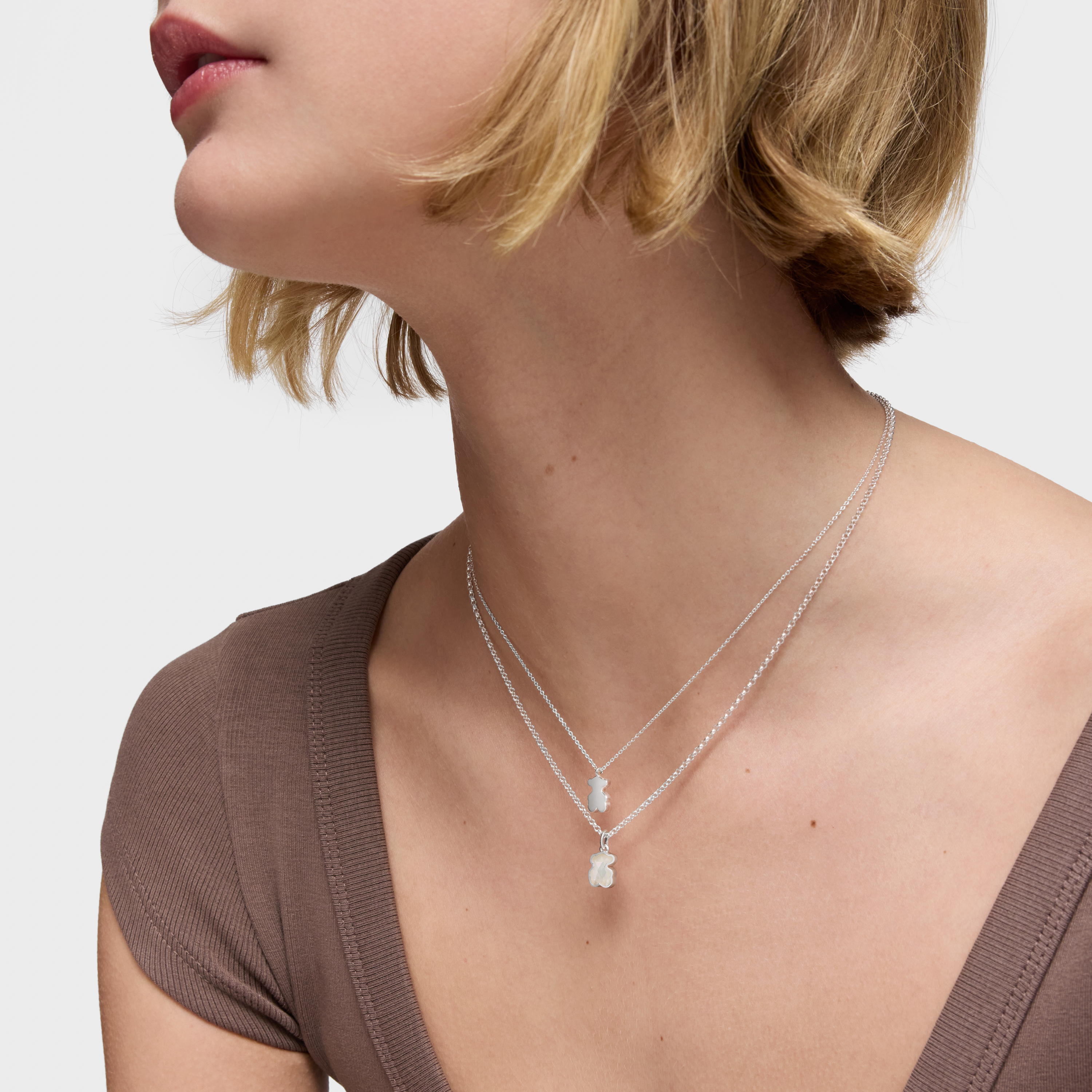 Short silver Necklace with mother-of-pearl bear motif TOUS Icon