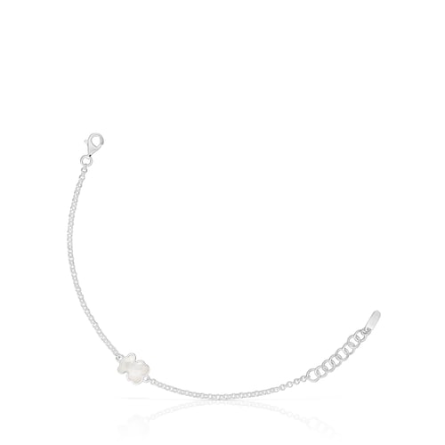 Pulsera cadena de plata y motivo oso en nácar Icon Color