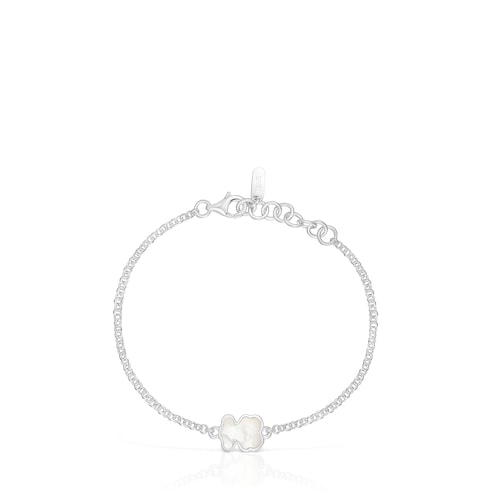 Pulsera cadena de plata y motivo oso en nácar Icon Color