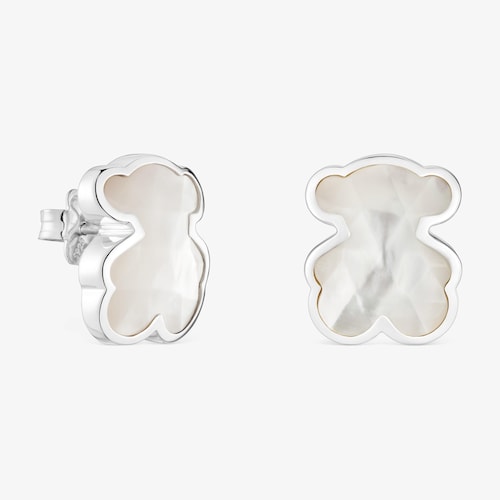 Pendientes oso de plata y n&aacute;car 16 mm Icon Color