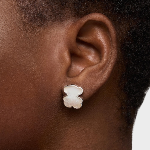 16 mm silver and mother-of-pearl bear Earrings TOUS Icon Color