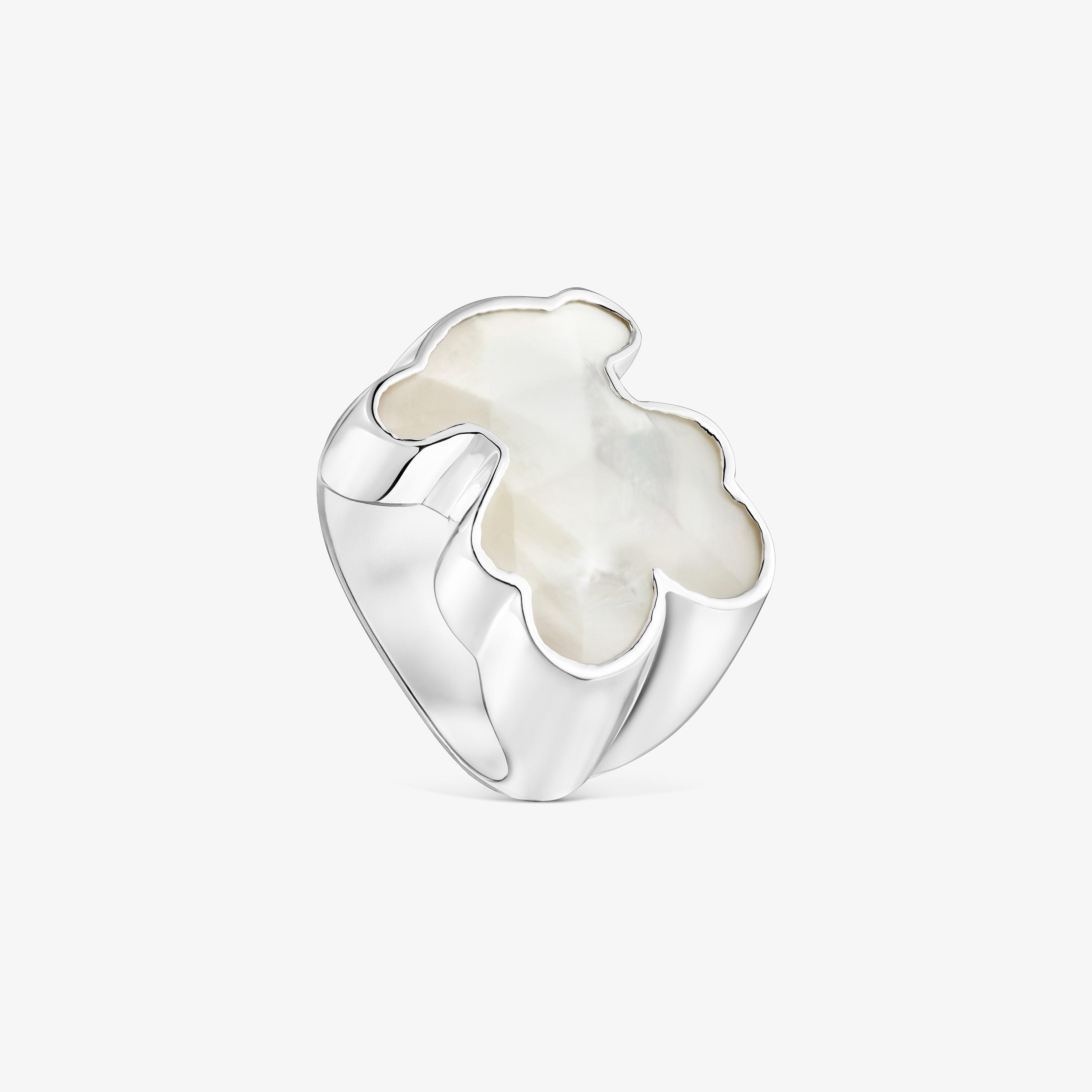 Silver Signet ring with mother-of-pearl bear motif TOUS Icon Color
