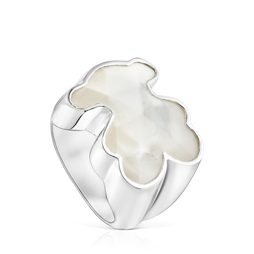 Silver Signet ring with mother-of-pearl bear motif TOUS Icon Color