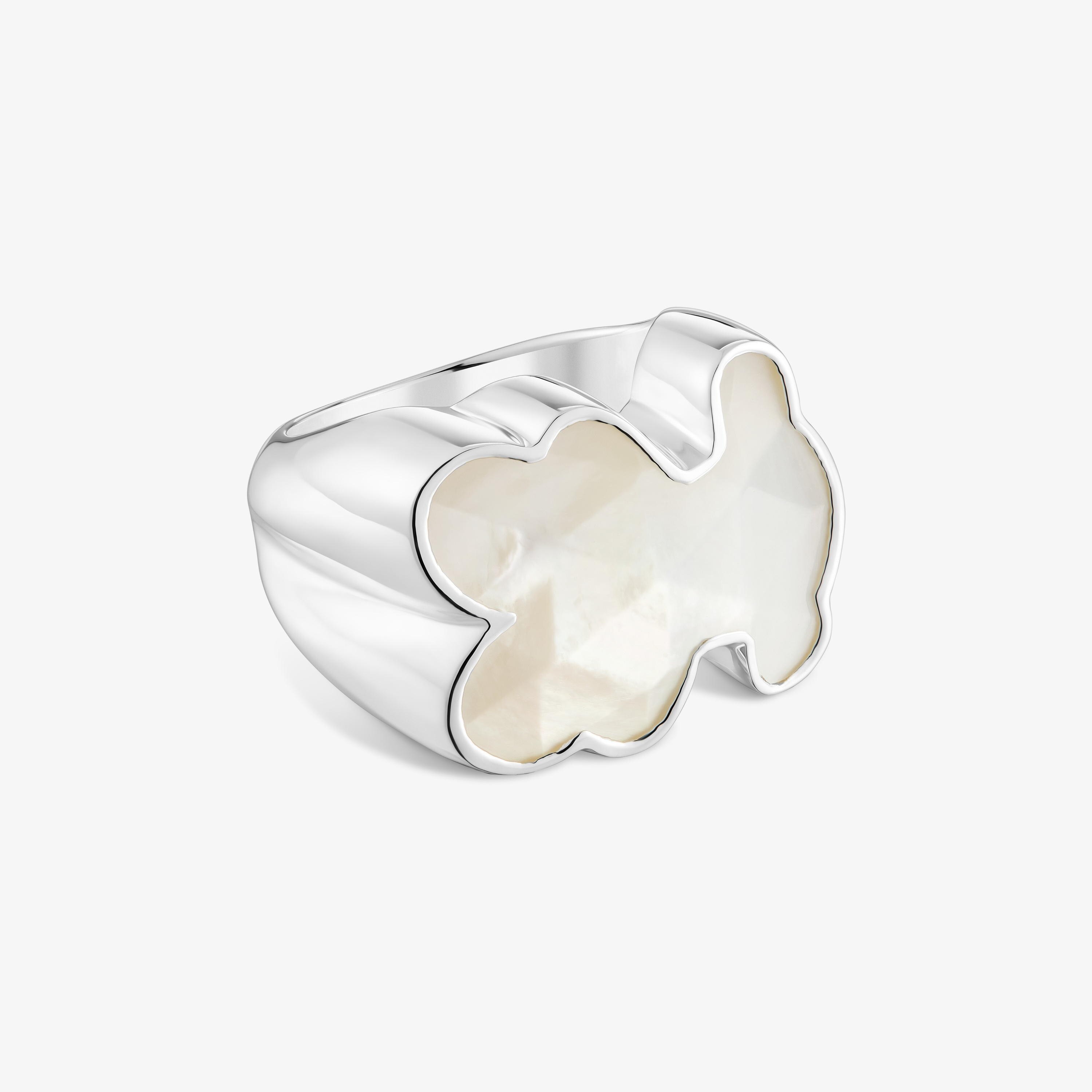 Silver Signet ring with mother-of-pearl bear motif TOUS Icon Color
