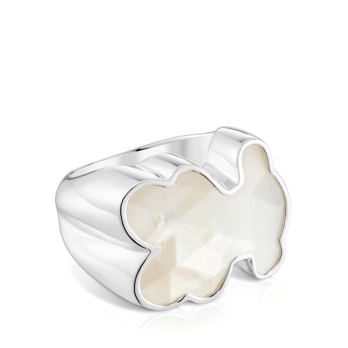 Silver Signet ring with mother-of-pearl bear motif TOUS Icon Color