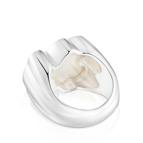 Silver Signet ring with mother-of-pearl bear motif TOUS Icon Color