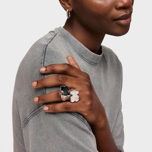 Silver Signet ring with mother-of-pearl bear motif TOUS Icon Color
