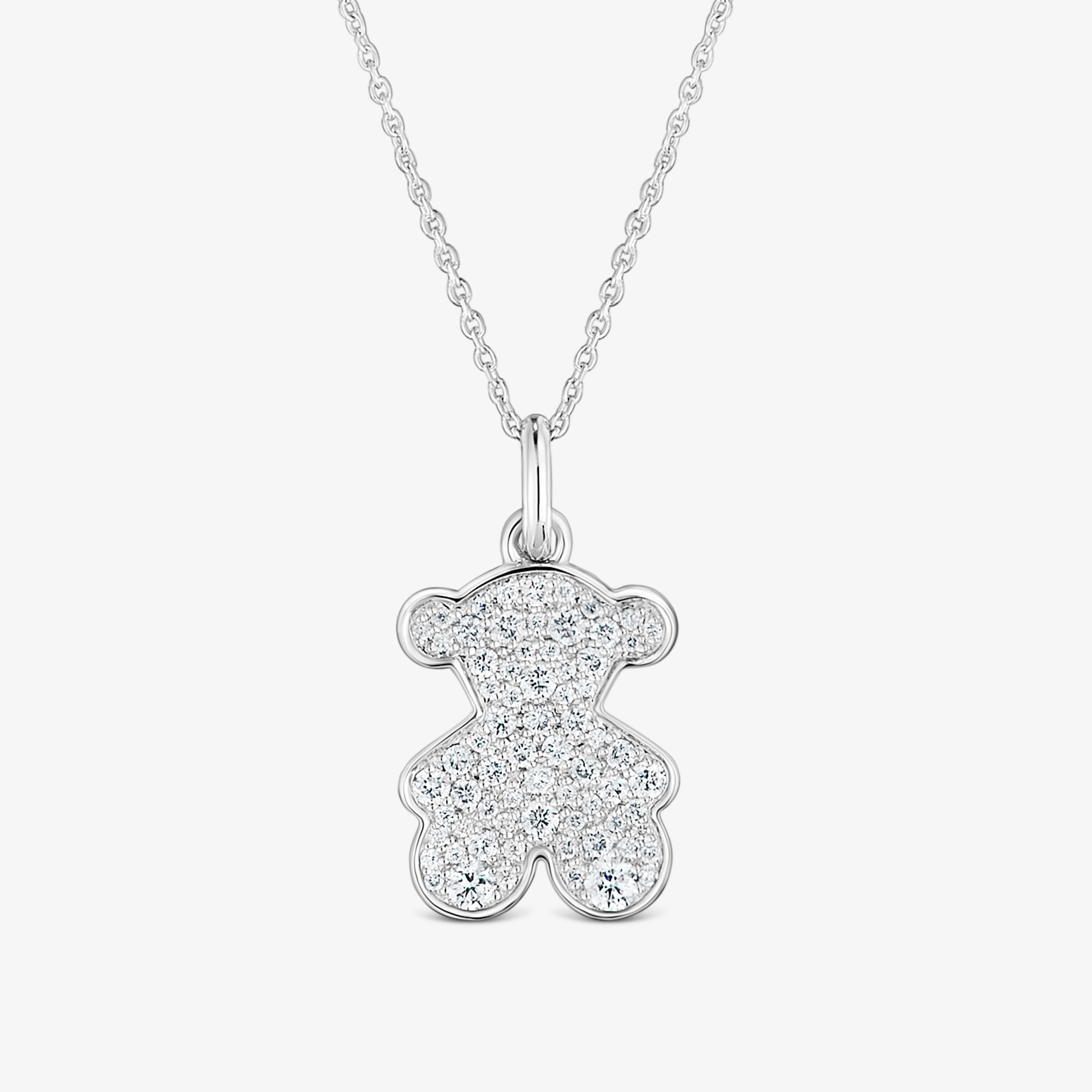 Short 16 mm 18K white gold bear necklace with diamonds Icon Gems