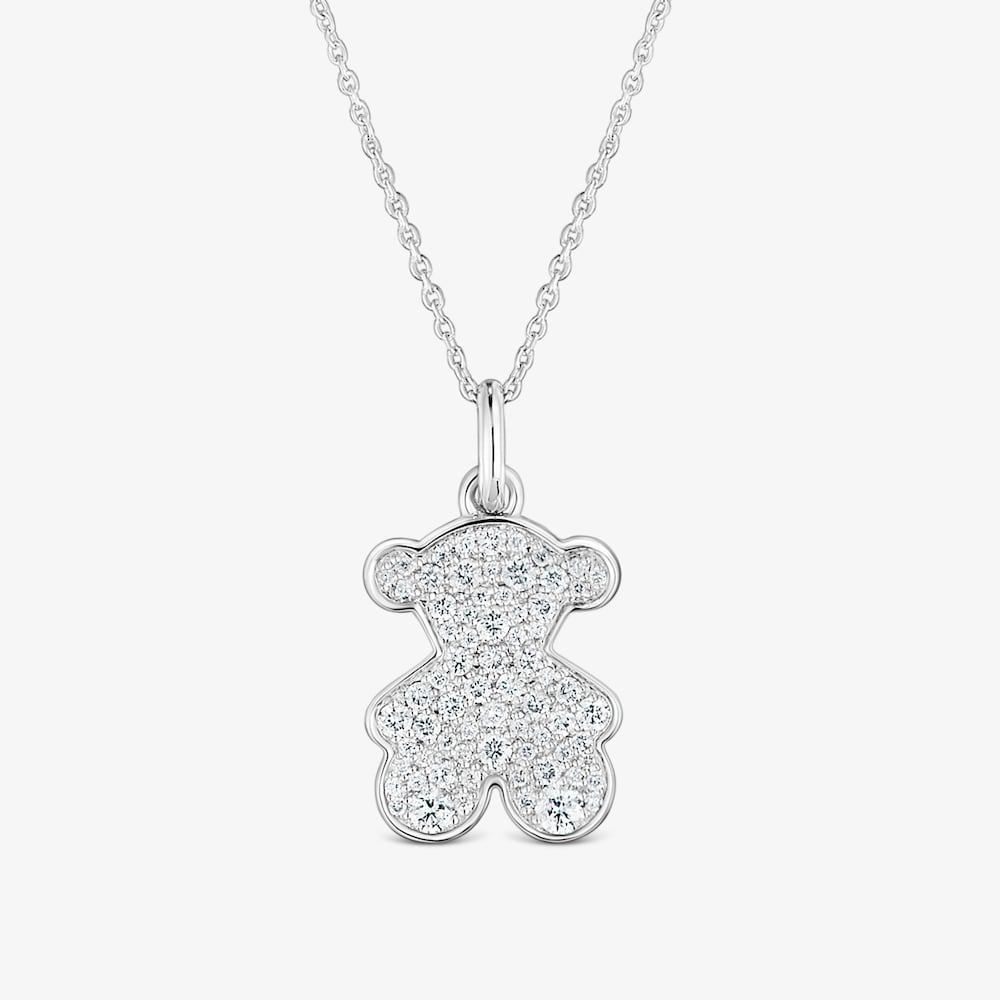 Kr&aacute;tky 16&nbsp;mm n&aacute;hrdeln&iacute;k s&nbsp;medved&iacute;kom z&nbsp;bieleho zlata s&nbsp;diamantmi Icon Gems