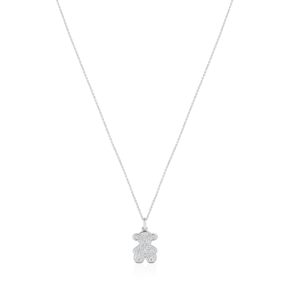 Short 16 mm white gold bear necklace with diamonds Icon Gems