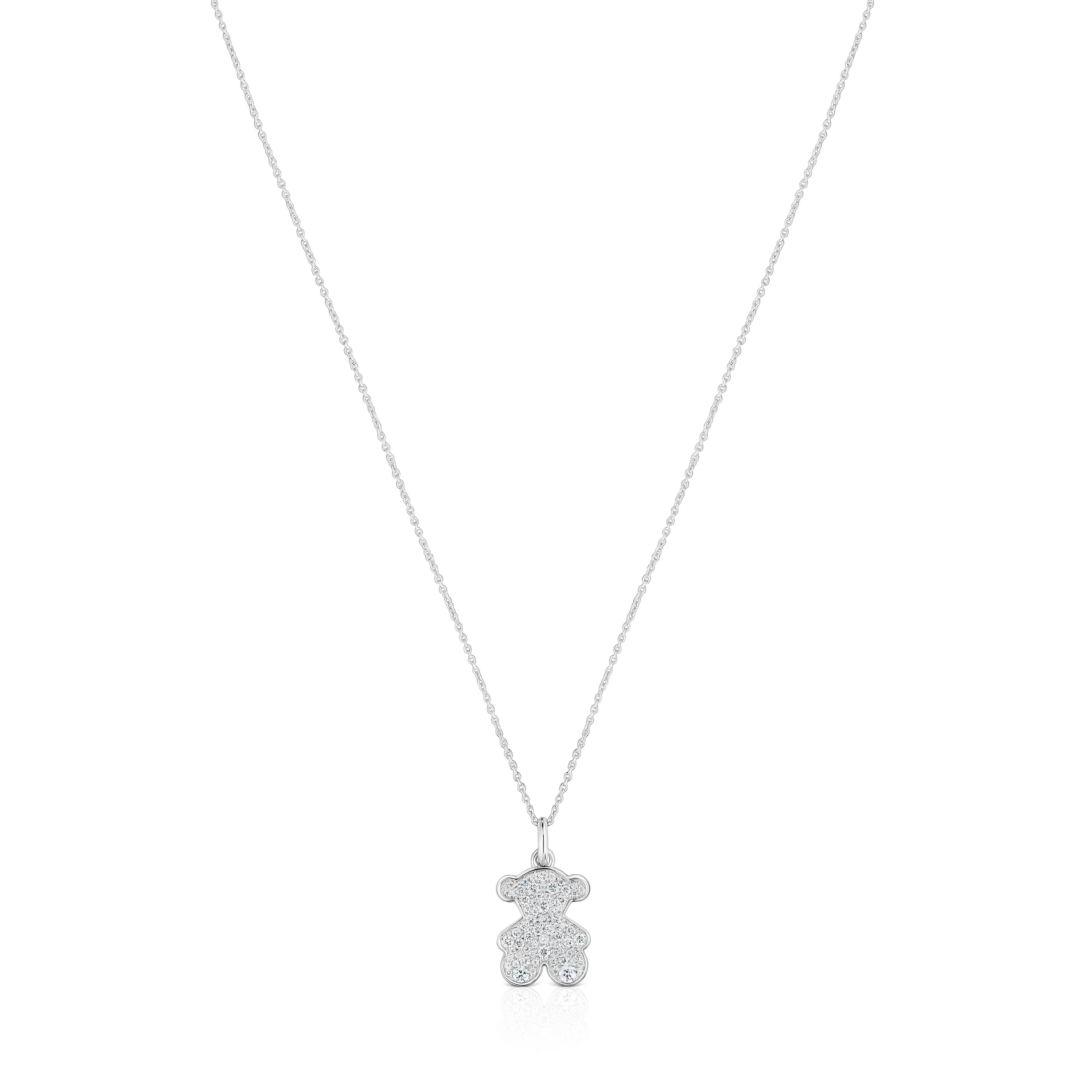 Collar corto oso de oro blanco con diamantes 16 mm Icon Gems