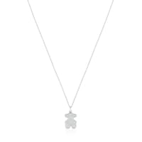 Short 16 mm white gold bear necklace with diamonds Icon Gems