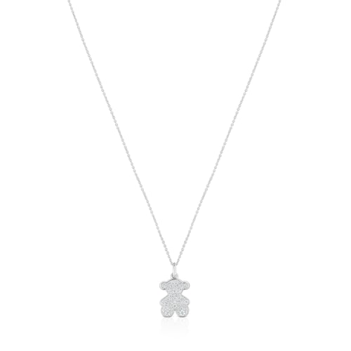 Collar corto oso de oro blanco con diamantes 16 mm Icon Gems
