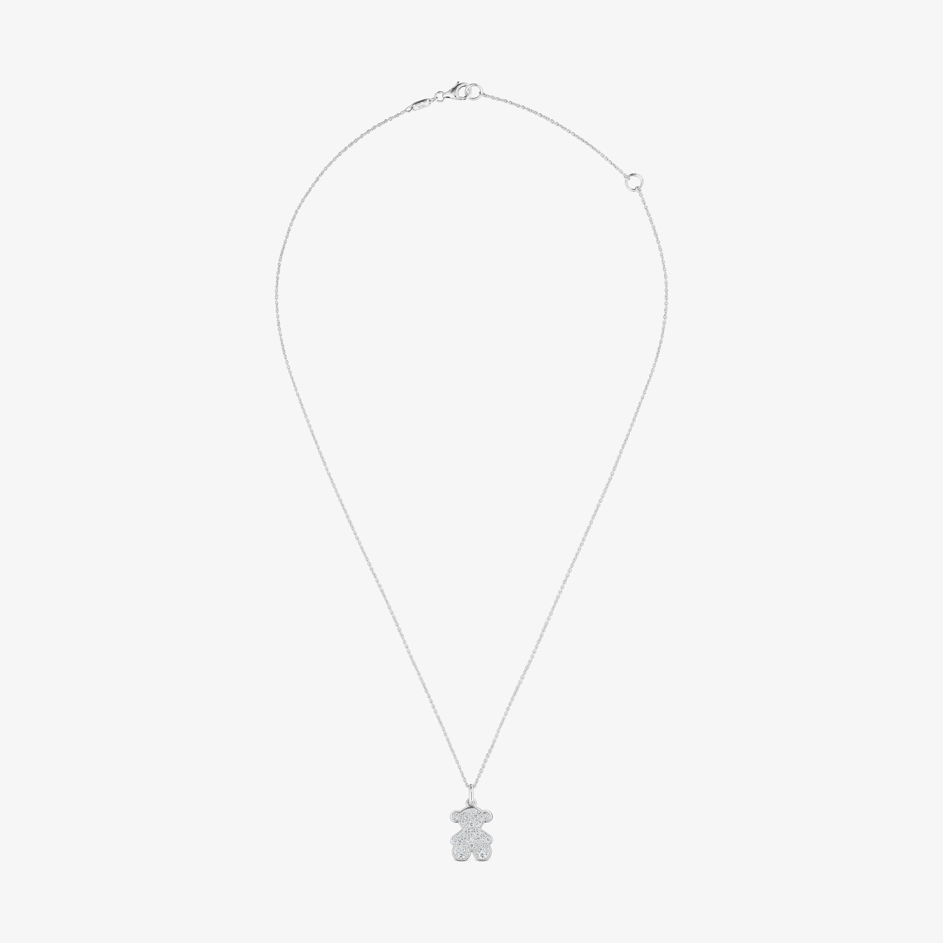 Short 16 mm 18K white gold bear necklace with diamonds Icon Gems