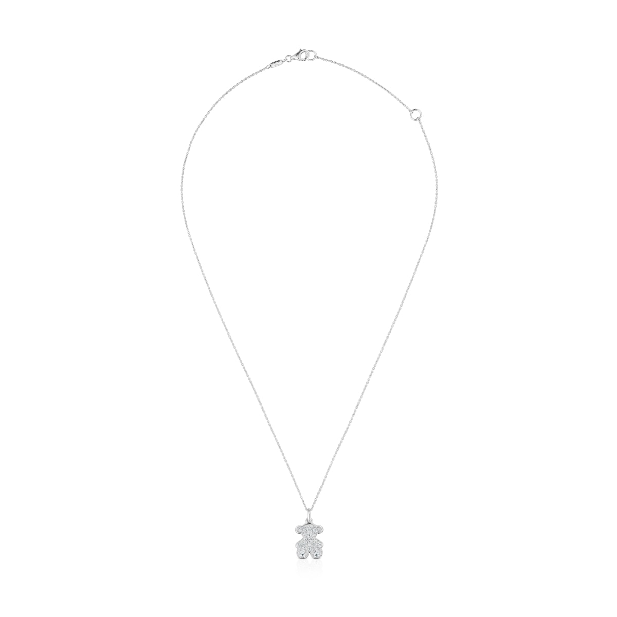 Short 16 mm white gold bear necklace with diamonds Icon Gems