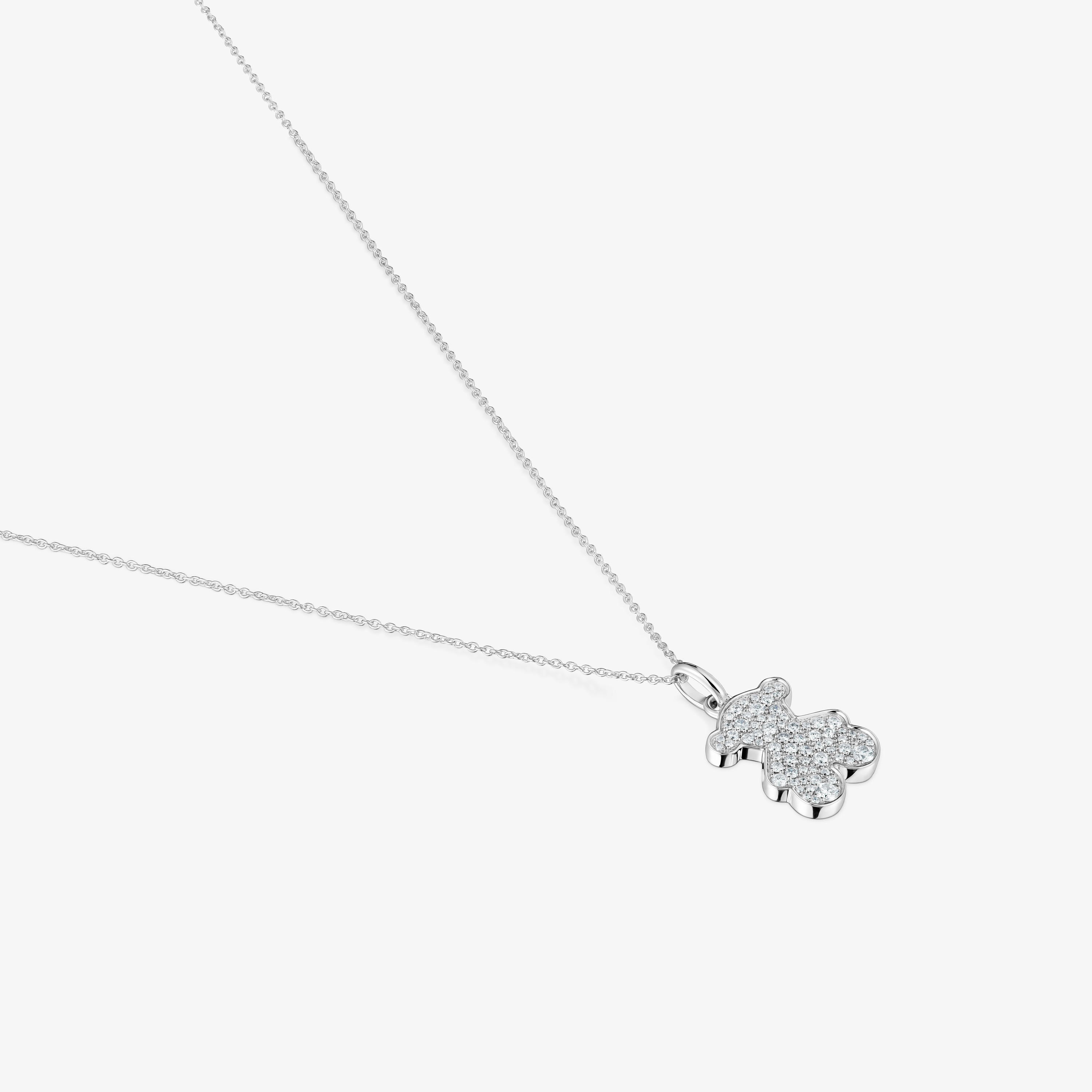 Short 16 mm 18K white gold bear necklace with diamonds Icon Gems