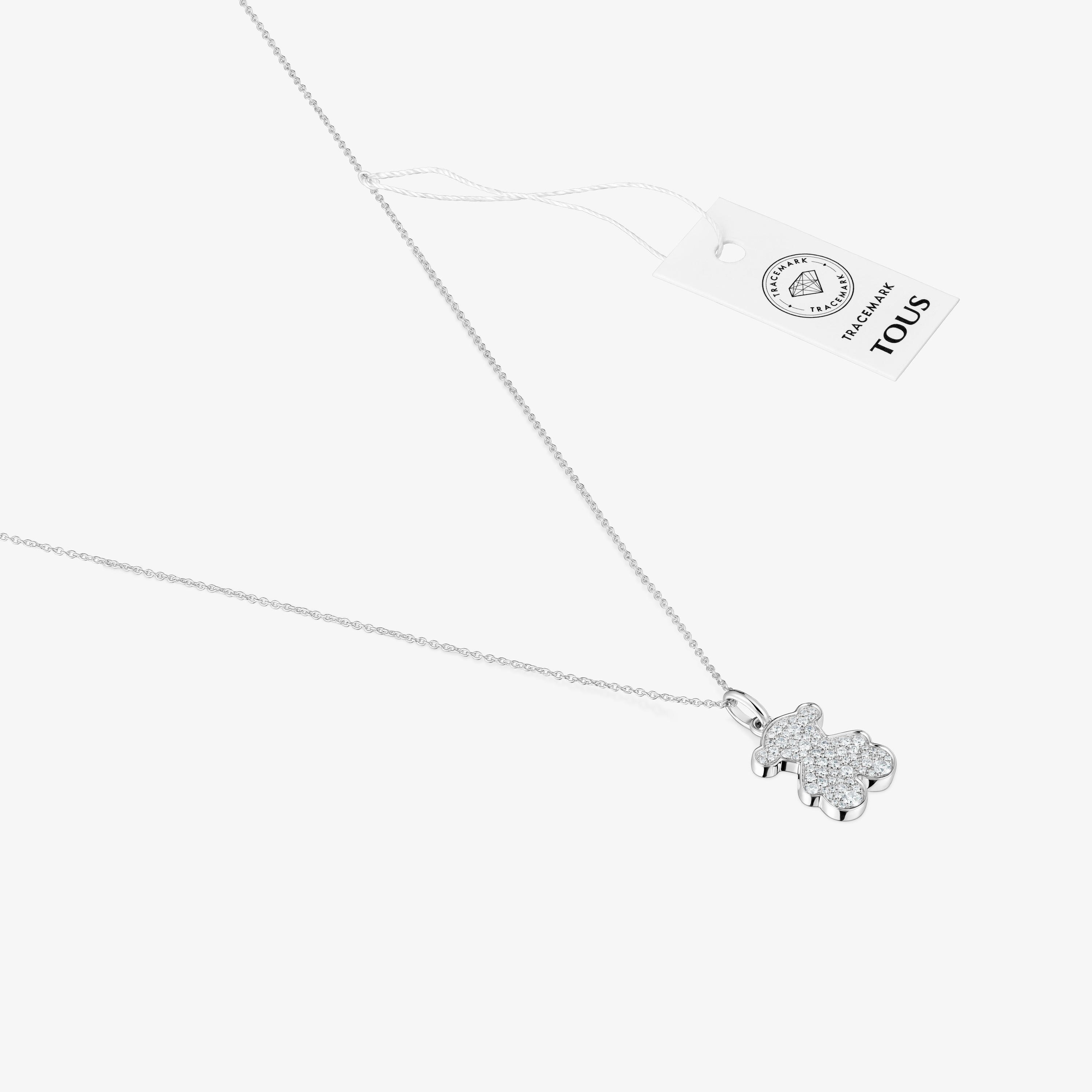 Short 16 mm 18K white gold bear necklace with diamonds Icon Gems