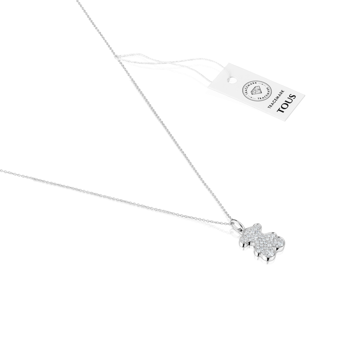 Short 16 mm white gold bear necklace with diamonds Icon Gems