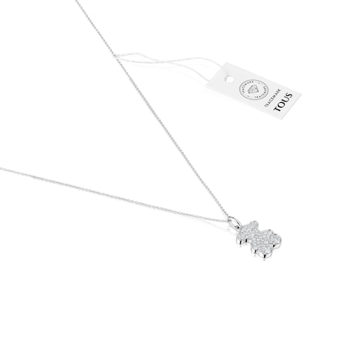 Collar corto oso de oro blanco con diamantes 16 mm Icon Gems