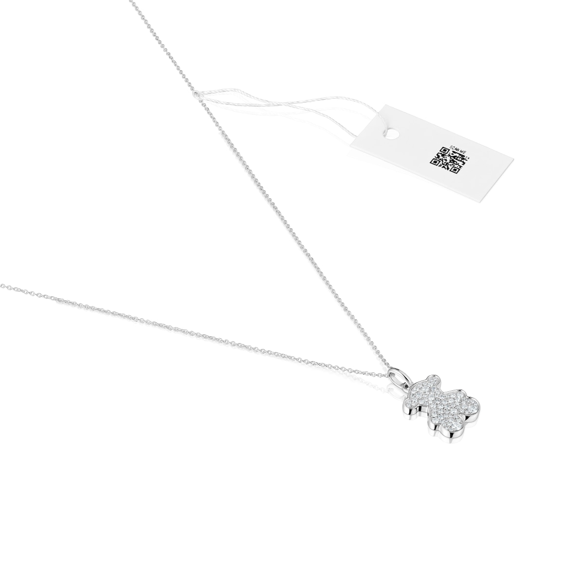 Short 16 mm white gold bear necklace with diamonds Icon Gems