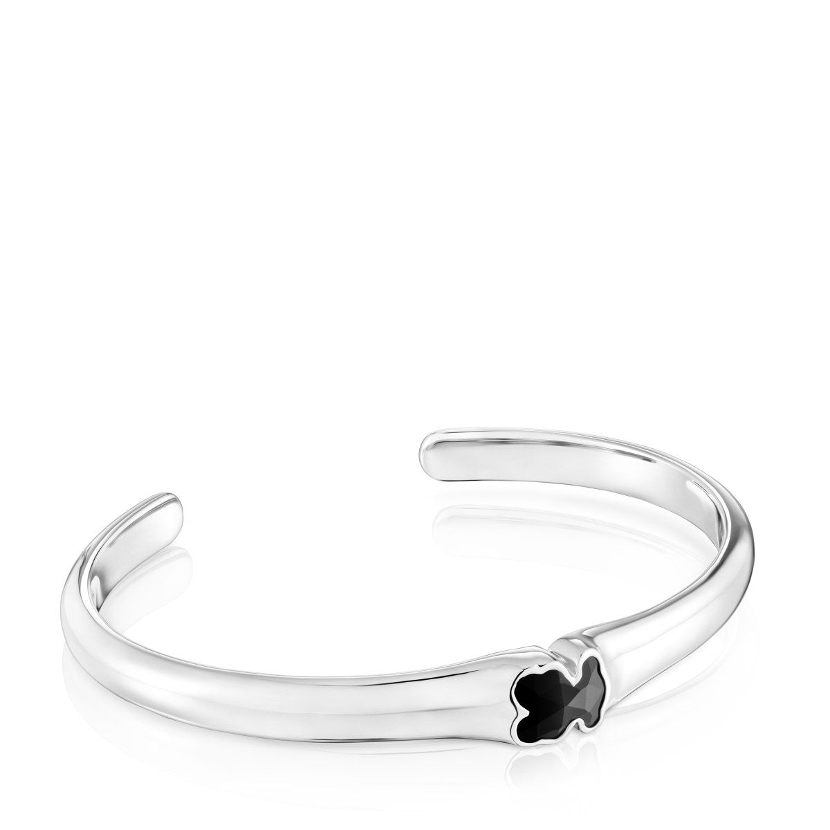 Silver Bangle with 10mm bear motif in onyx TOUS Icon Color