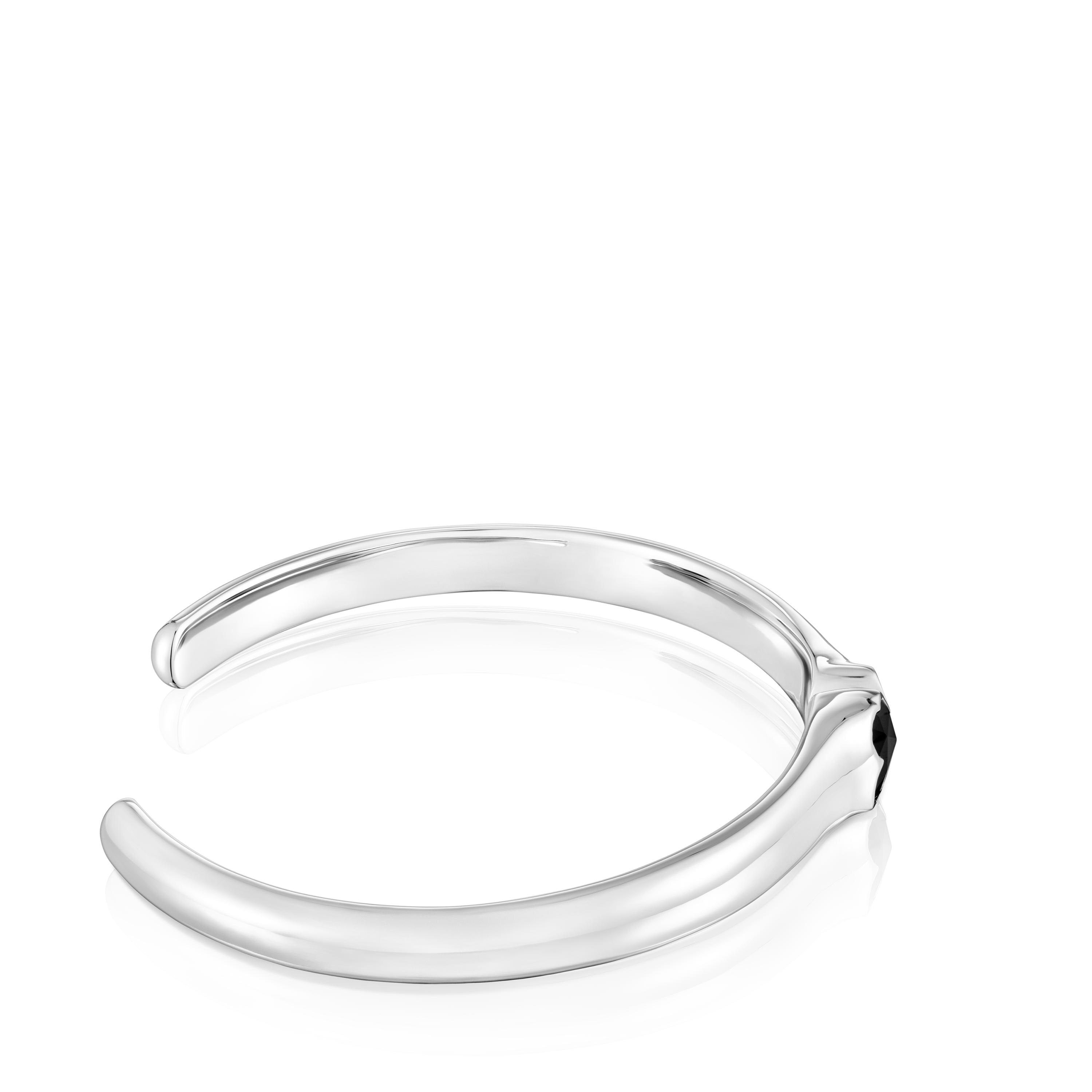 Silver Bangle with 10mm bear motif onyx TOUS Icon Color