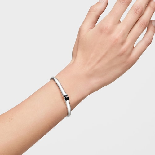 Silver Bangle with 10mm bear motif in onyx TOUS Icon Color