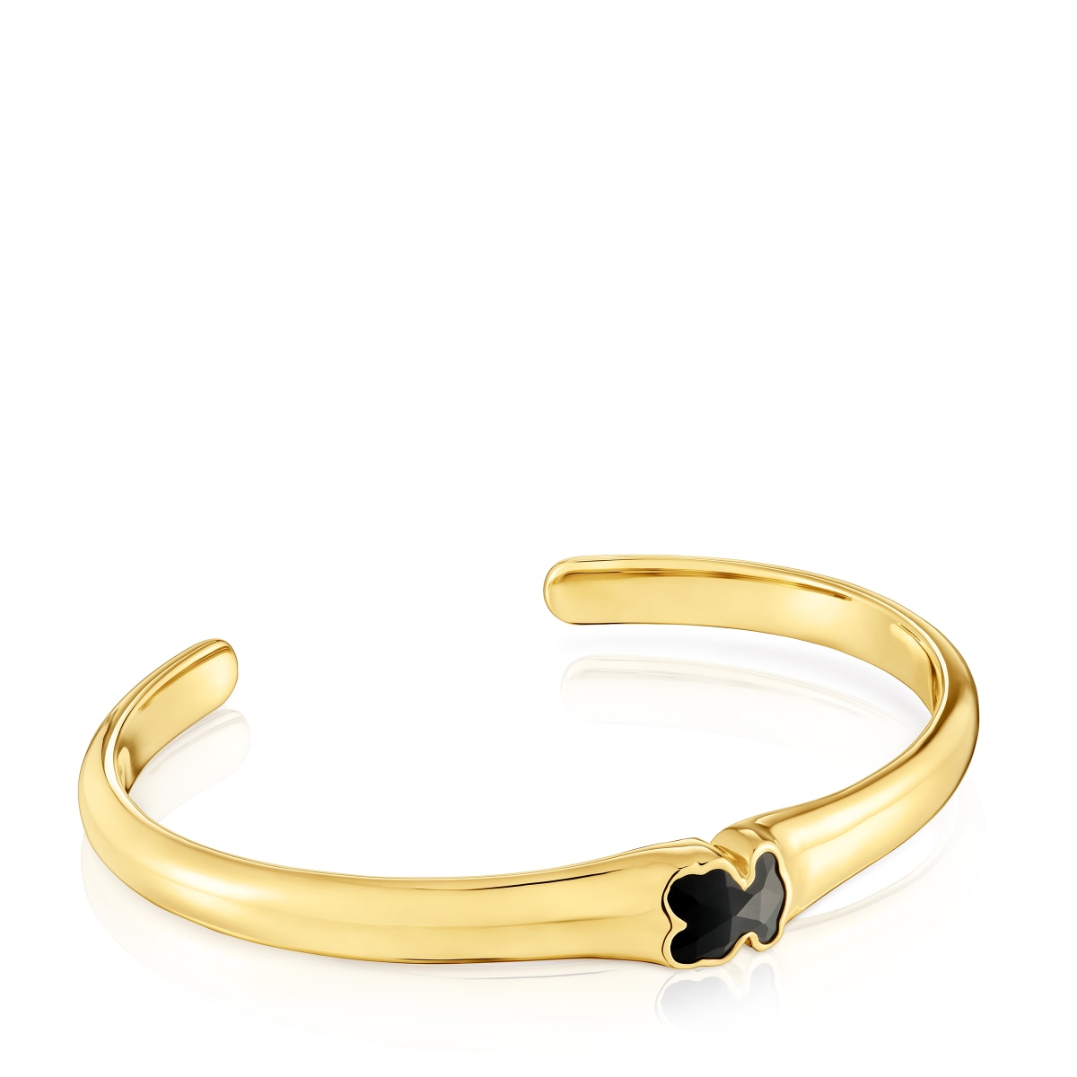 18kt gold plating over silver Bangle with onyx bear motif TOUS Icon Color
