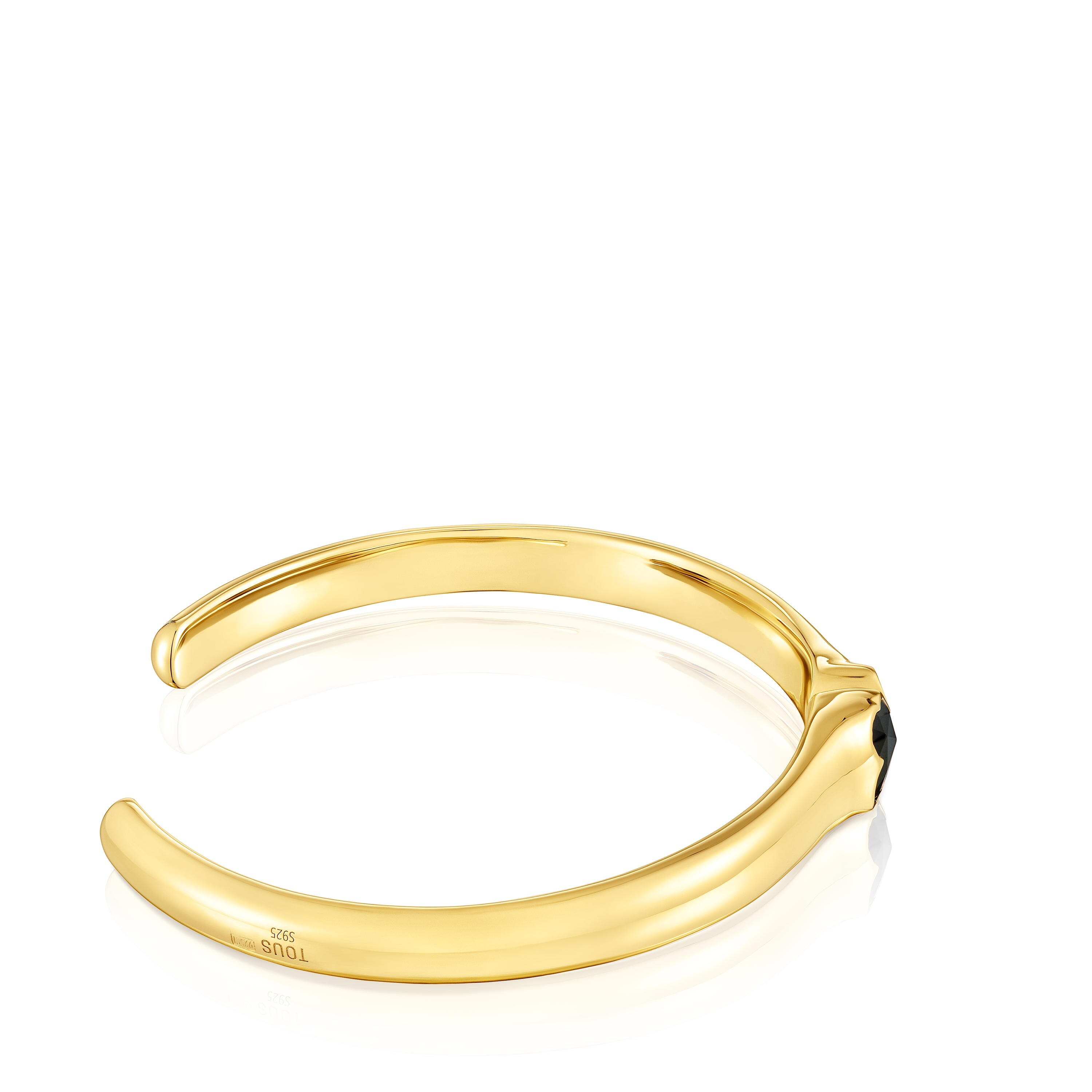 18kt gold plating over silver Bangle with onyx bear motif TOUS Icon Color