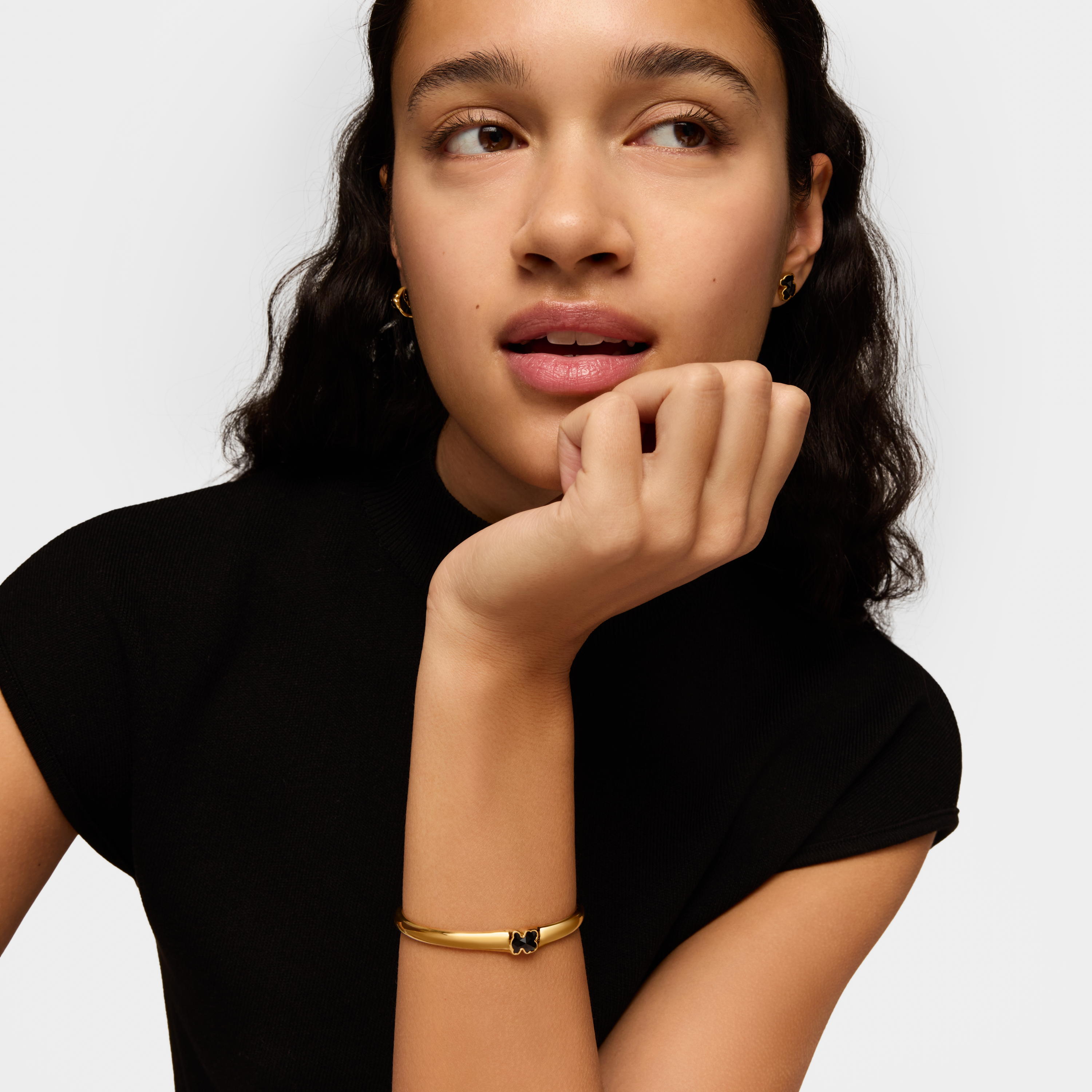 18K gold vermeil Bangle with onyx bear motif TOUS Icon Color